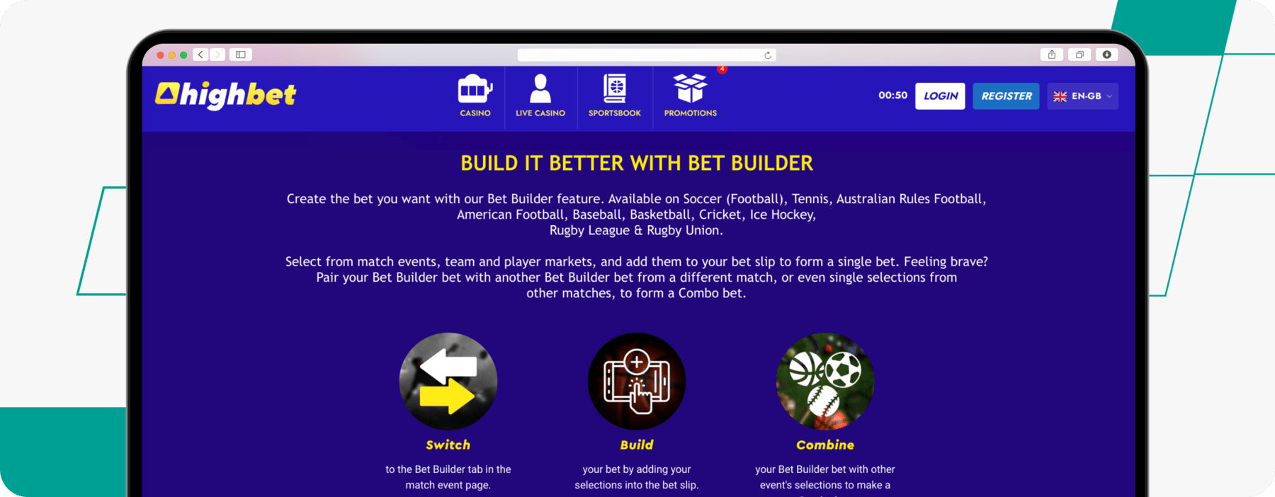 highbet bet builder desktop screenshot