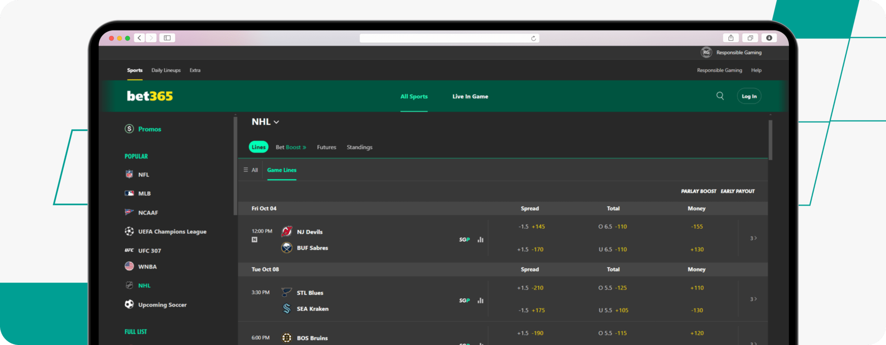 bet365 NHL screenshot desktop