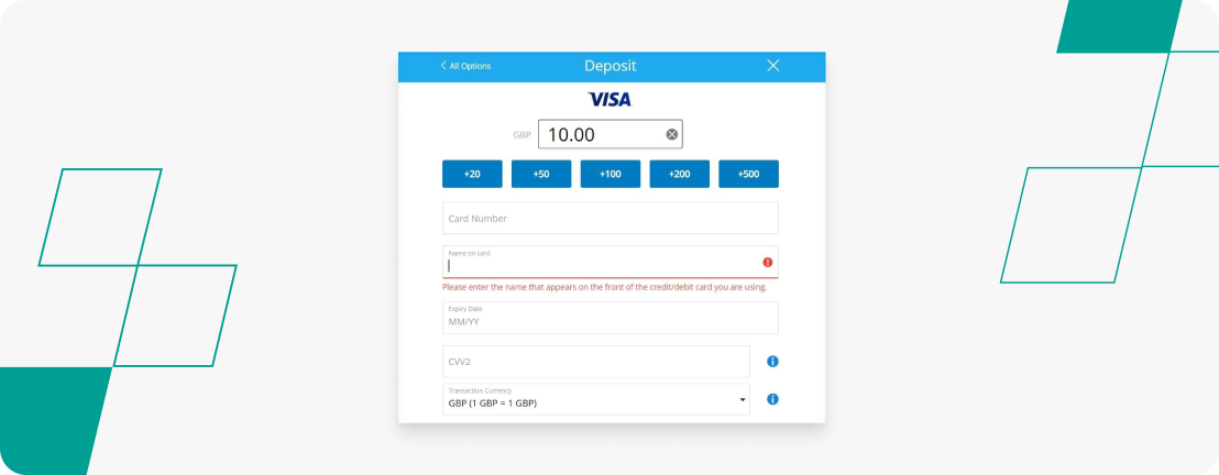 Sportingbet 10.00 Deposit Amount on VISA