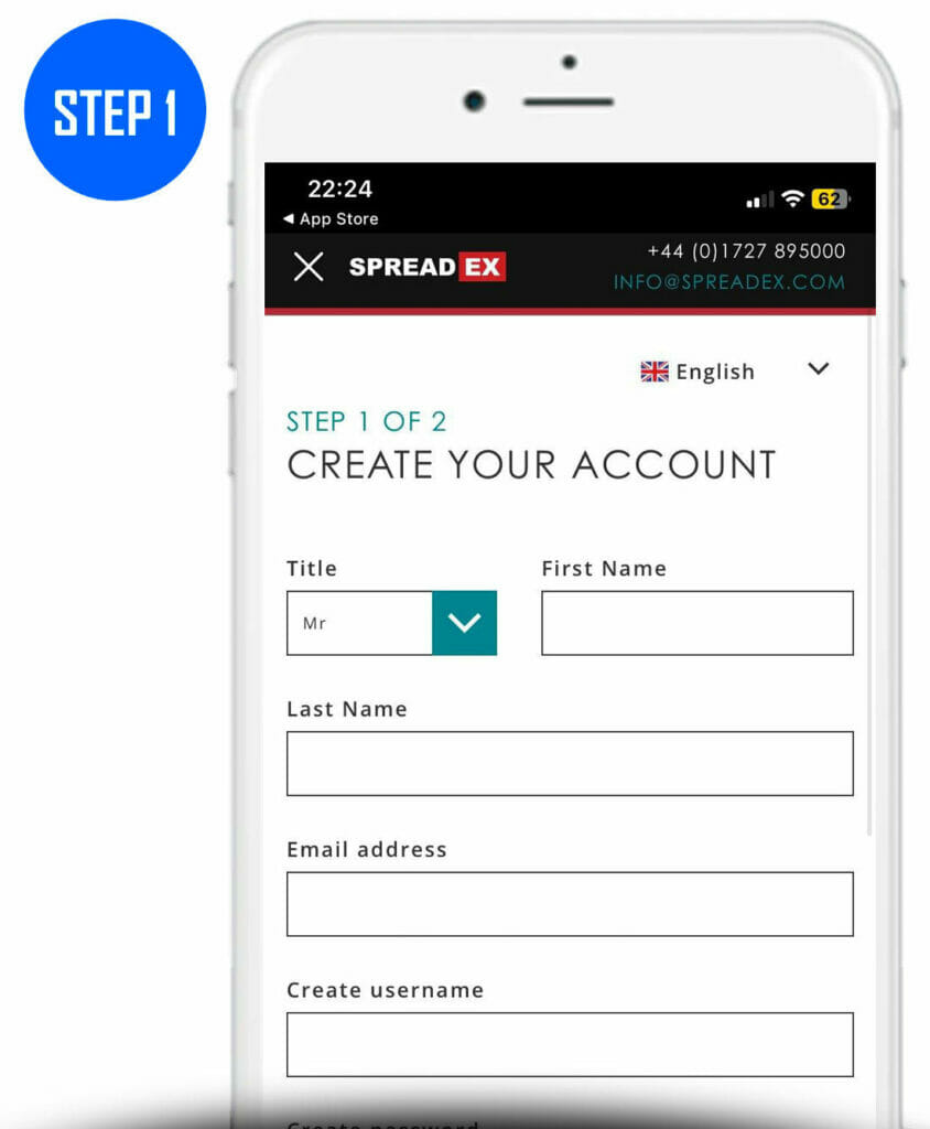 Spreadex Registration Screenshot