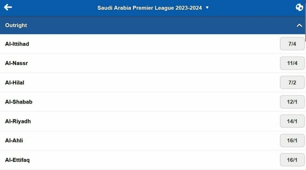 Betfred SPL Outright Winner Markets Screenshot