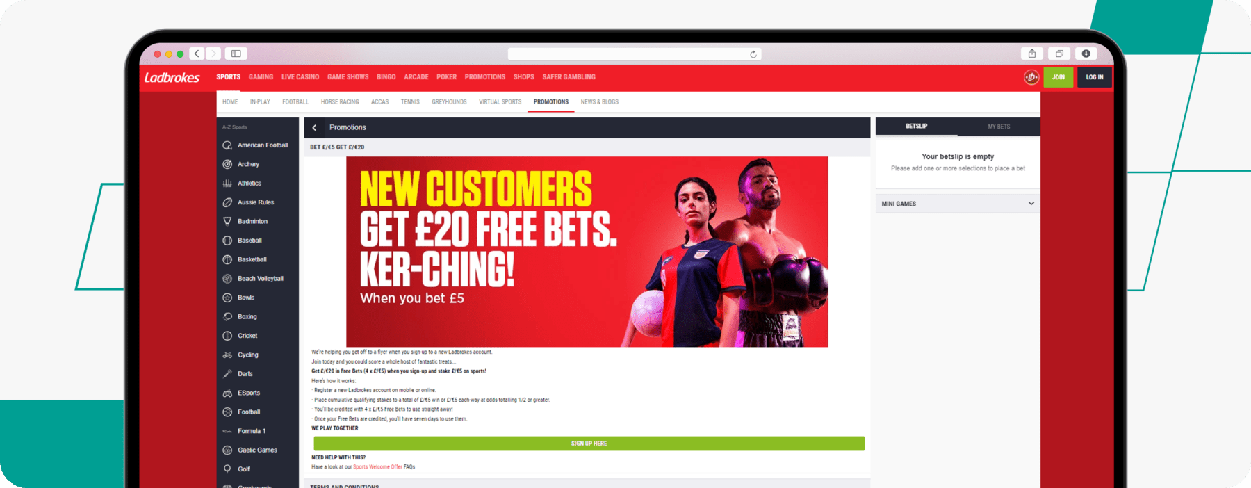 screenshot of ladbrokes sports welcome offer