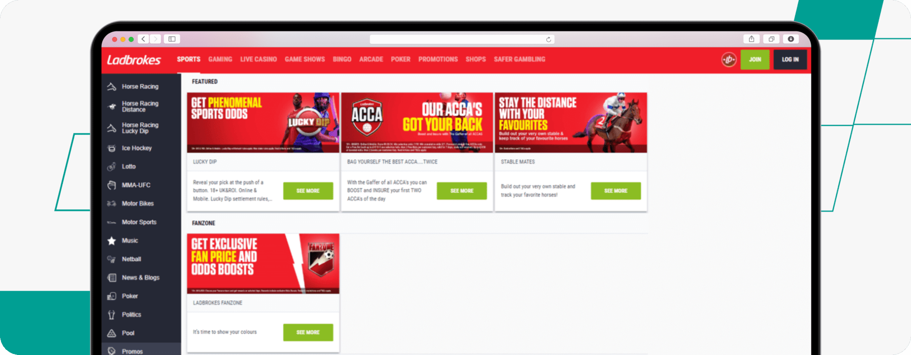 screenshot showing ladbrokes sportsbook promotions